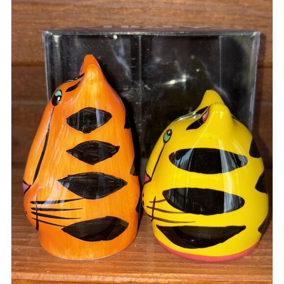 Catzilla Candace Reiter Salt Pepper Shakers Ceramic Orange Yellow Cat Vtg - Picture 2 of 9